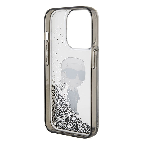 Kotelo Apple iPhone 15 Pro Max:lle, Karl Lagerfeld, Liquid Glitter Ikonik Karl, Läpinäkyvä