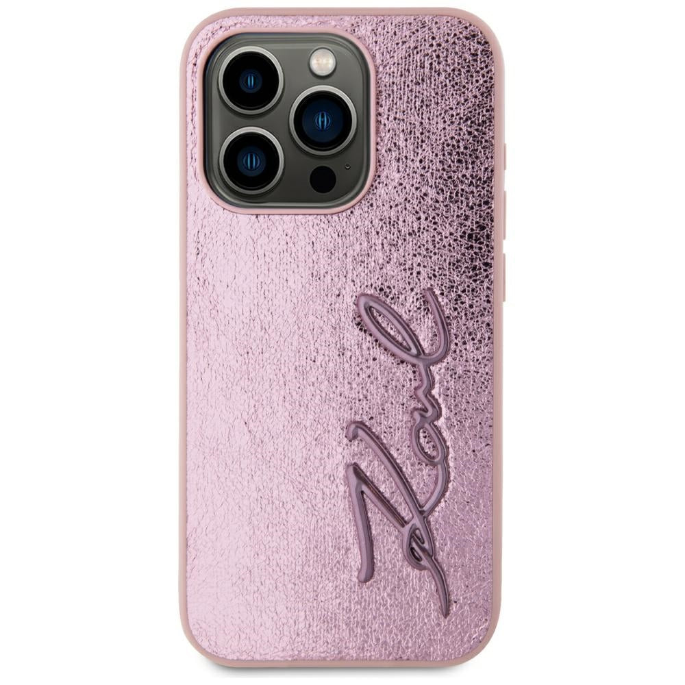 Kotelo Apple iPhone 15 Pro Maxille, Karl Lagerfeld, Metal Signature, Vaaleanpunainen