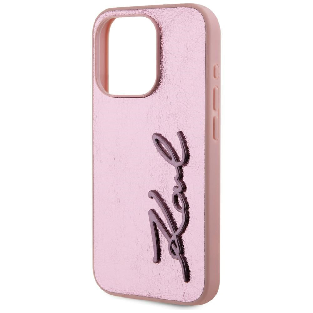 Kotelo Apple iPhone 15 Pro Maxille, Karl Lagerfeld, Metal Signature, Vaaleanpunainen