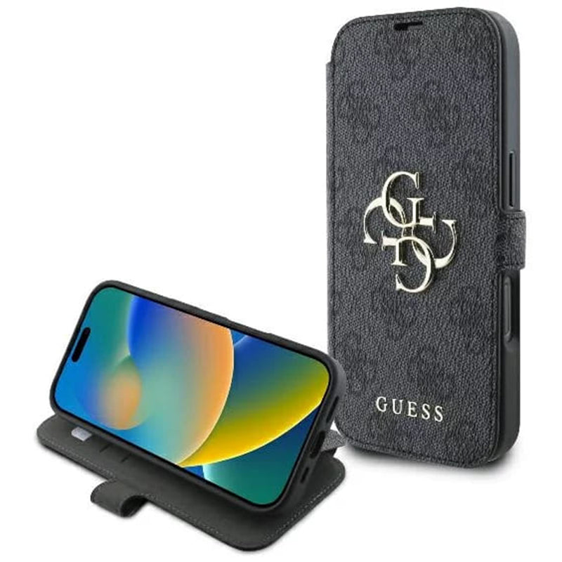 Suojakotelo Apple iPhone 16:lle, Guess, 4G Book, Musta