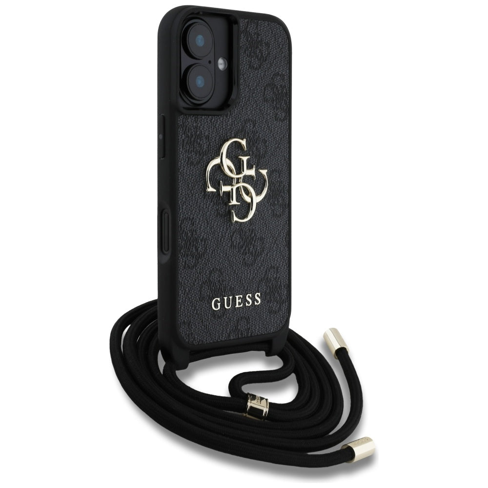 Suojakotelo Apple iPhone 16:lle, Guess, 4G CBDY Big Logo with Cord Strap, Musta