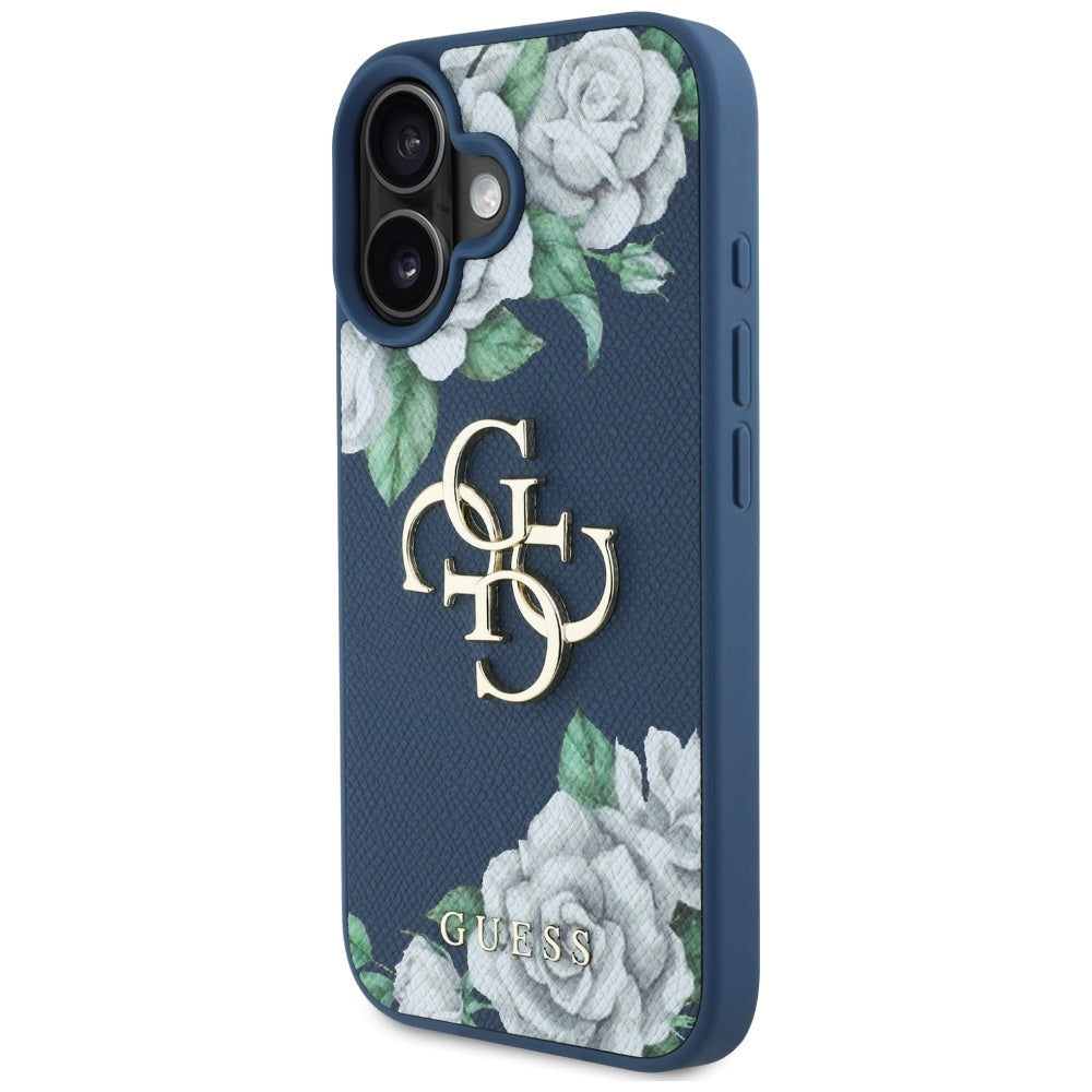 Suojakotelo Apple iPhone 16:lle, Guess, 4G Grained Roses Big Logo, Sininen