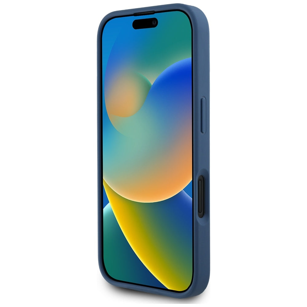 Suojakotelo Apple iPhone 16:lle, Guess, 4G Grained Roses Big Logo, Sininen