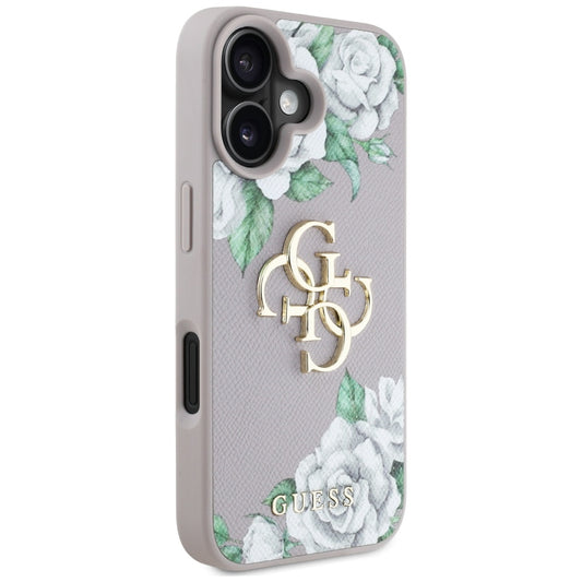 Kotelo Apple iPhone 16:lle, Guess, 4G Grained Roses Big Logo, Violetti