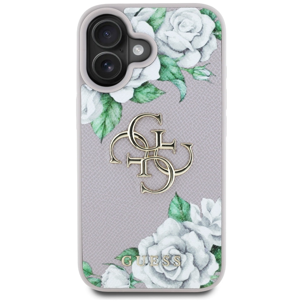 Kotelo Apple iPhone 16:lle, Guess, 4G Grained Roses Big Logo, Violetti