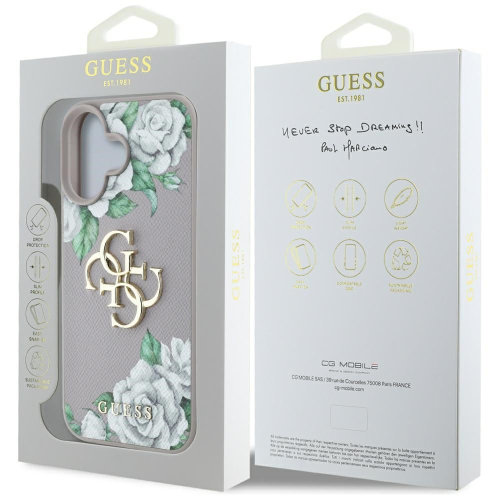 Kotelo Apple iPhone 16:lle, Guess, 4G Grained Roses Big Logo, Violetti