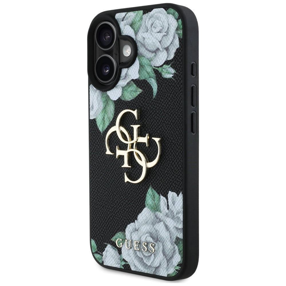 Kotelo Apple iPhone 16:lle, Guess, 4G Grained Roses Big Logo, Musta
