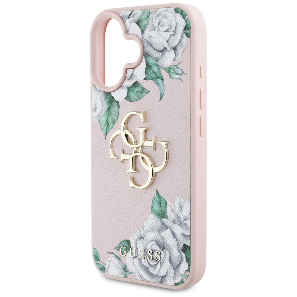 Suojakotelo Apple iPhone 16:lle, Guess, 4G Grained Roses Big Logo, Pinkki