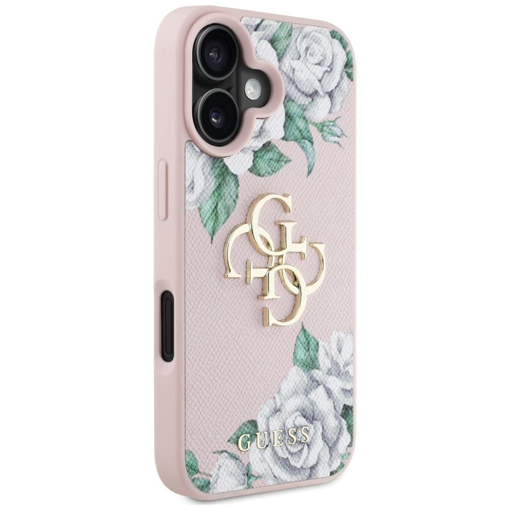 Suojakotelo Apple iPhone 16:lle, Guess, 4G Grained Roses Big Logo, Pinkki