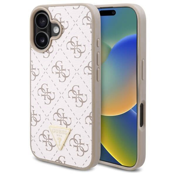 Suojakotelo Apple iPhone 16:lle, Guess, 4G Triangle Logo, Valkoinen