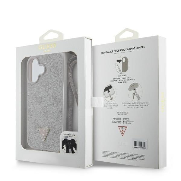Suojakotelo Apple iPhone 16:lle, Guess, Crossbody 4G Triangle Strass, Sininen