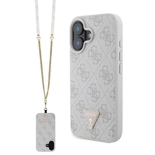 Suojakotelo Apple iPhone 16:lle, Guess, Crossbody 4G Triangle Strass, Pinkki