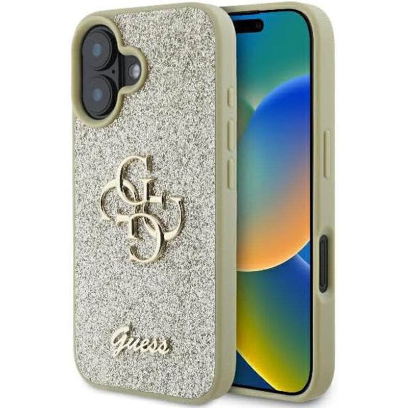Suojakotelo Apple iPhone 16:lle, Guess, Fixed Glitter Big 4G, Kultainen