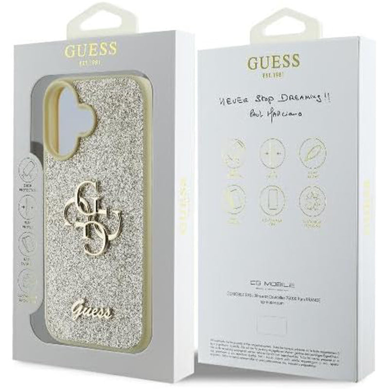 Suojakotelo Apple iPhone 16:lle, Guess, Fixed Glitter Big 4G, Kultainen