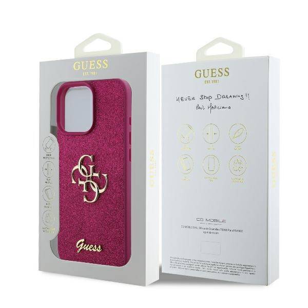 Suojakotelo Apple iPhone 16:lle, Guess, Fixed Glitter Big 4G, Violetti