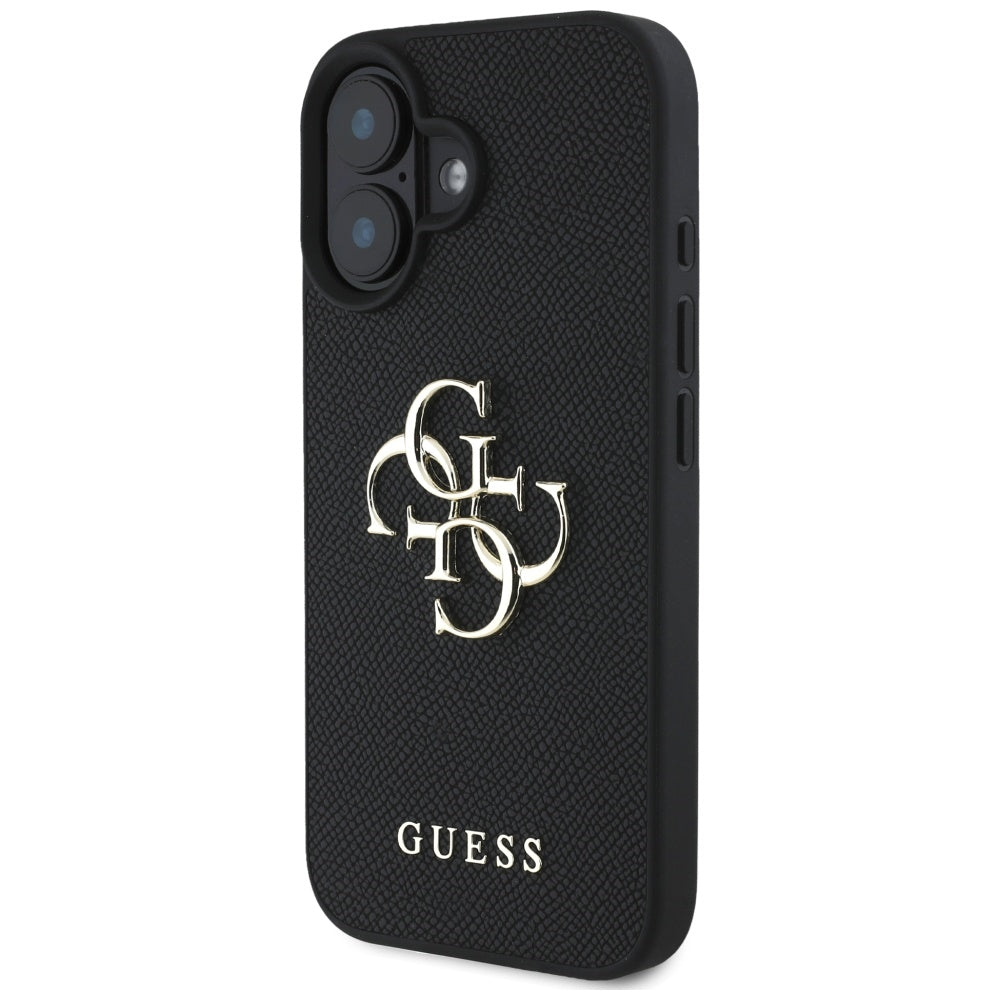 Suojakotelo Apple iPhone 16:lle, Guess, Grained Big 4G Logo Small Classic Logo, Musta