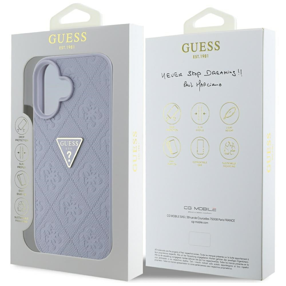 Suojakotelo Apple iPhone 16:lle, Guess, Hot Stamp 4G Pattern Triangle Logo, Vaaleanvioletti
