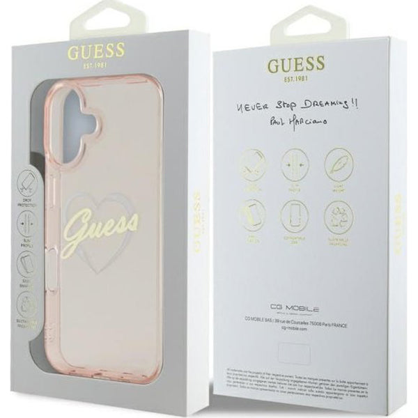 Kotelo Apple iPhone 16:lle, Guess, IML Heart, Pinkki