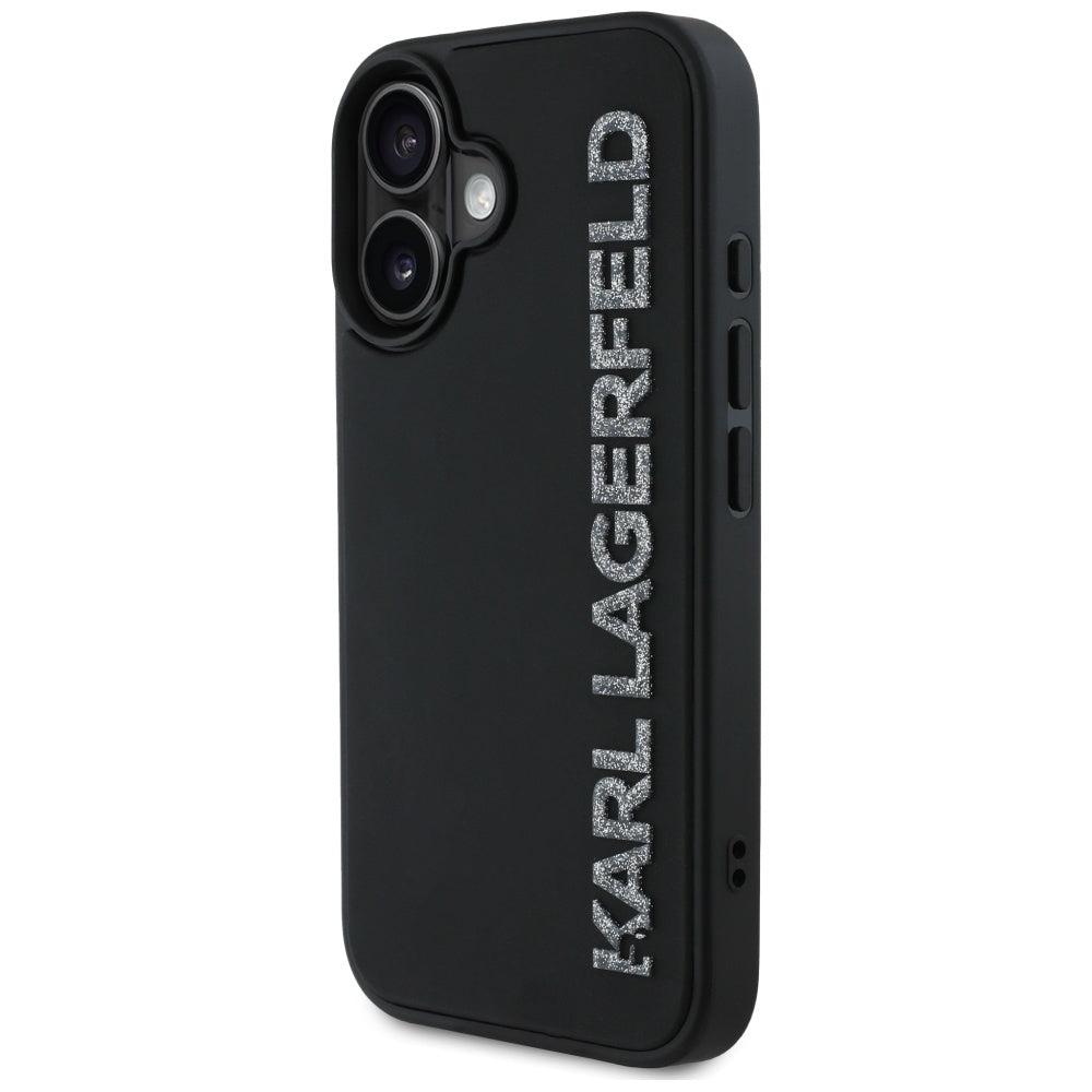 Kotelo Apple iPhone 16:lle, Karl Lagerfeld, 3D Rubber Elongated Gliiter Logo, Musta