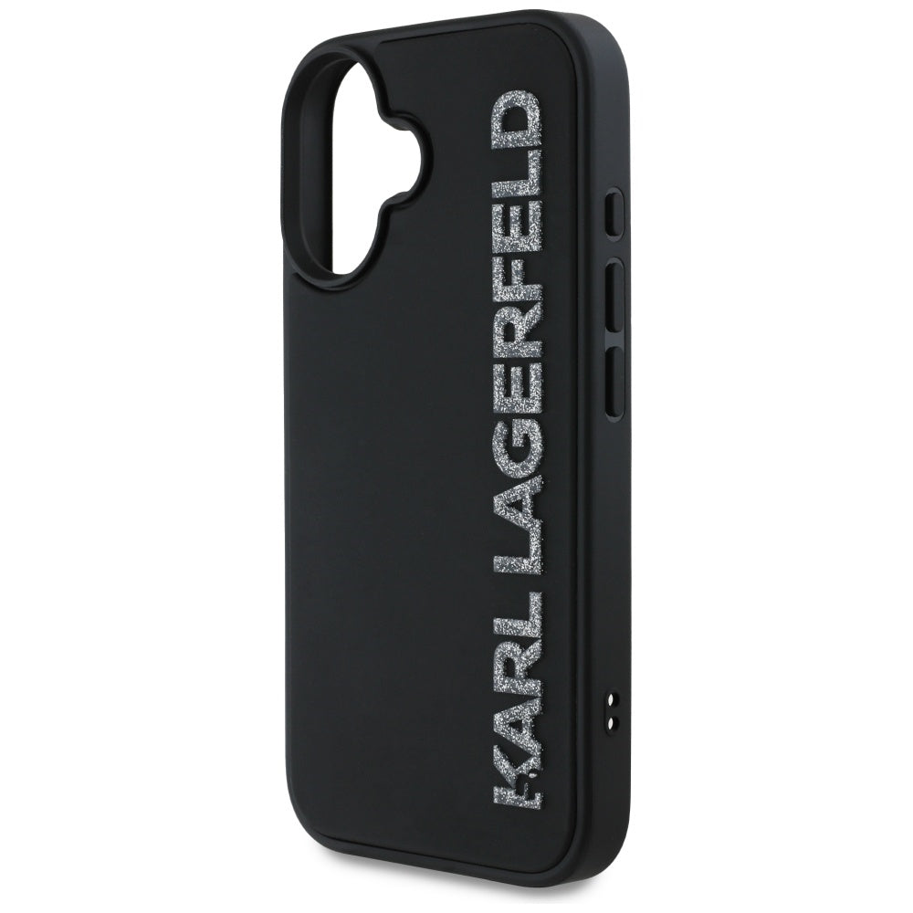 Kotelo Apple iPhone 16:lle, Karl Lagerfeld, 3D Rubber Elongated Gliiter Logo, Musta