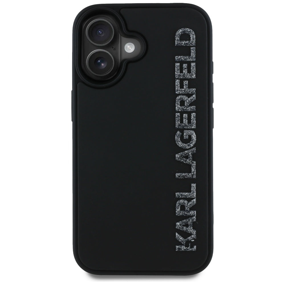 Kotelo Apple iPhone 16:lle, Karl Lagerfeld, 3D Rubber Elongated Gliiter Logo, Musta