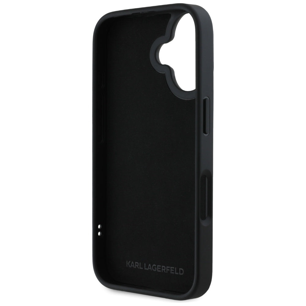 Kotelo Apple iPhone 16:lle, Karl Lagerfeld, 3D Rubber Elongated Gliiter Logo, Musta