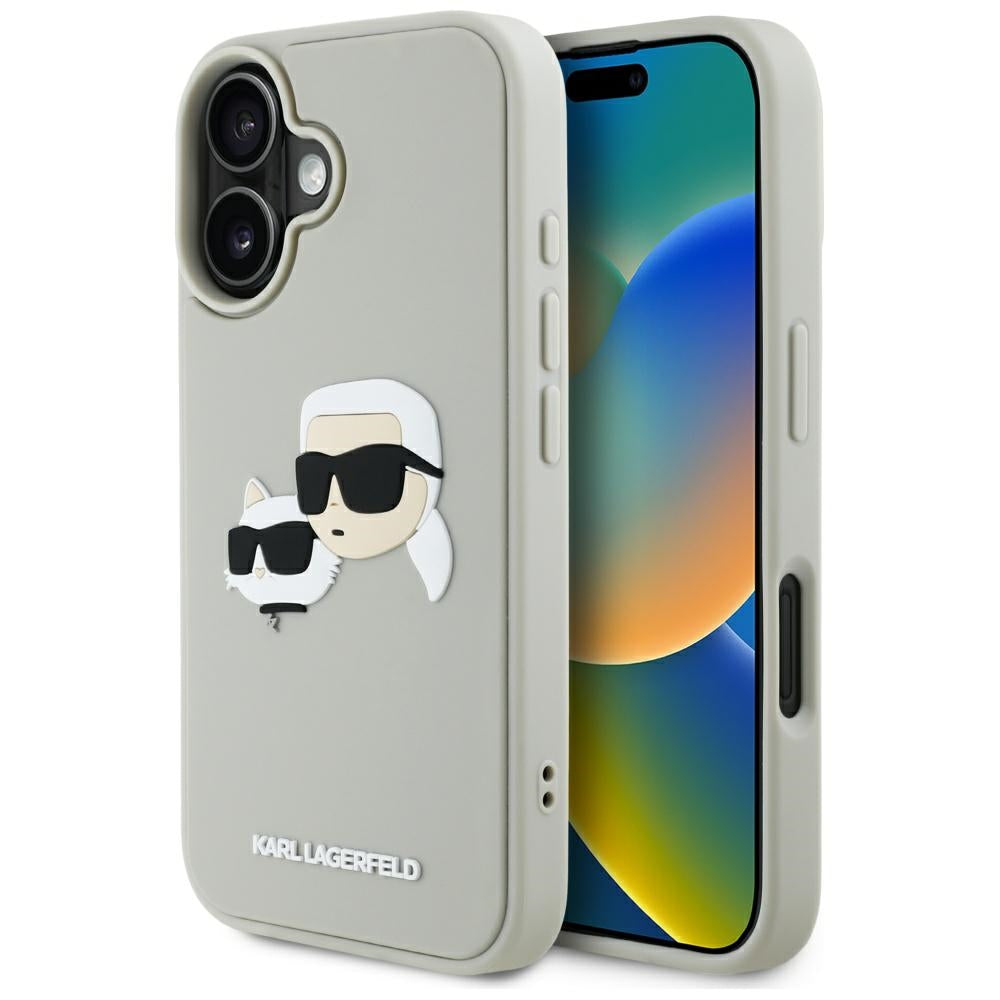 Case for Apple iPhone 16, Karl Lagerfeld, 3D Rubber Karl & Choupette, Beige