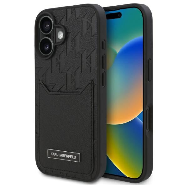 Kotelo Apple iPhone 16:lle, Karl Lagerfeld, Cardslots Monogram, Musta