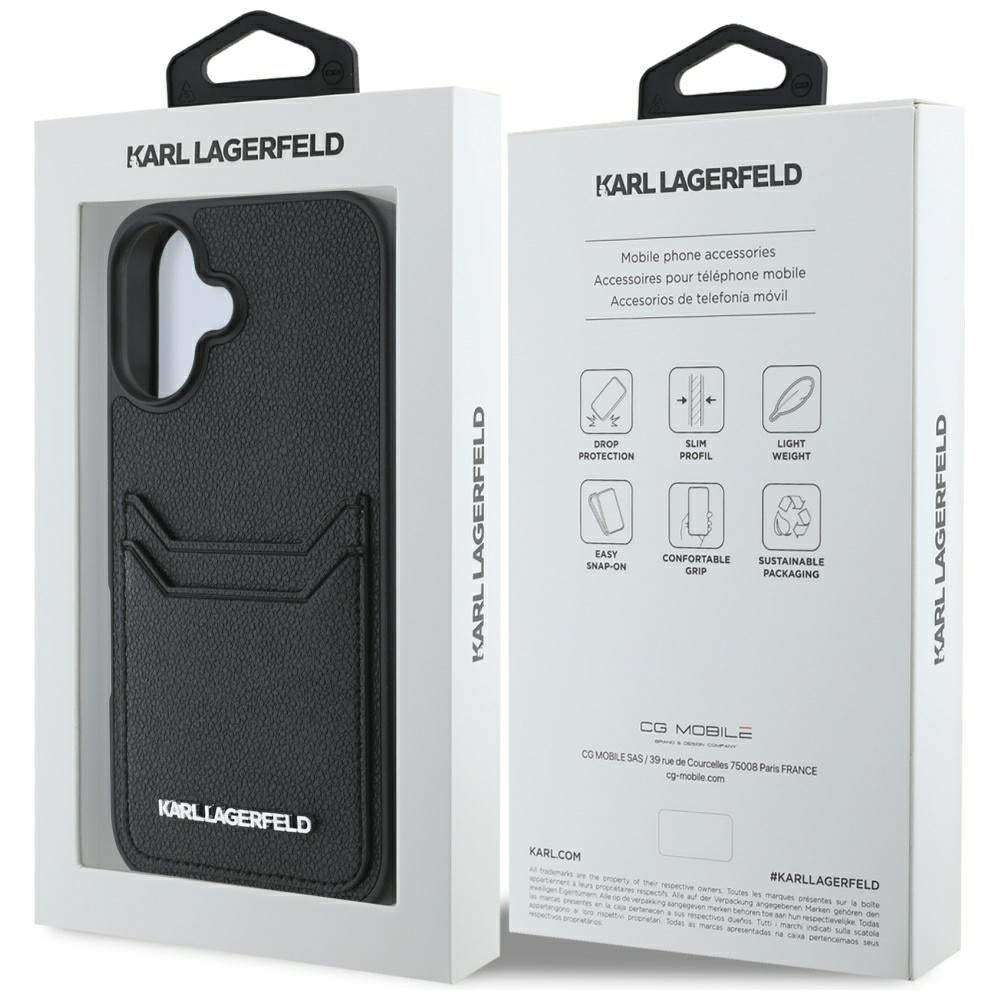 Kotelo Apple iPhone 16:lle, Karl Lagerfeld, Grained Cardslots, Musta