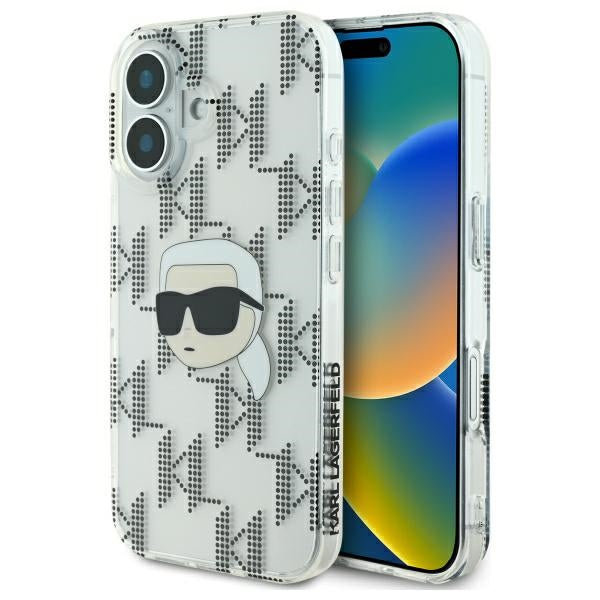 Kotelo Apple iPhone 16:lle, Karl Lagerfeld, IML Luxury Electroplated Karl's Head, Läpinäkyvä