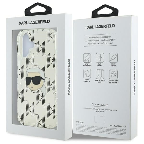 Kotelo Apple iPhone 16:lle, Karl Lagerfeld, IML Luxury Electroplated Karl's Head, Läpinäkyvä
