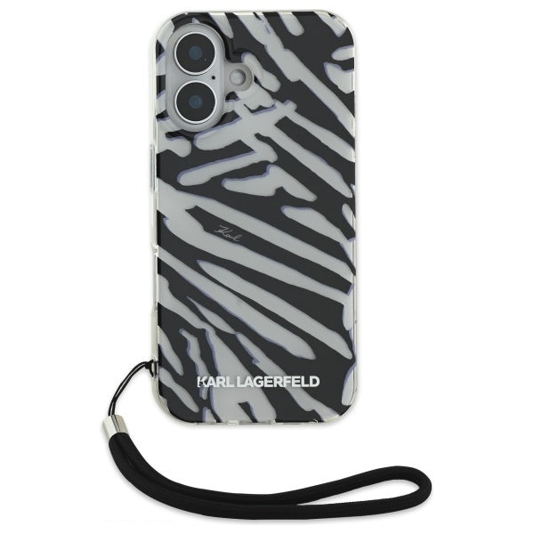 Kotelo Apple iPhone 16:lle, Karl Lagerfeld, IML Luxury Zebra Pattern with Strap, Musta