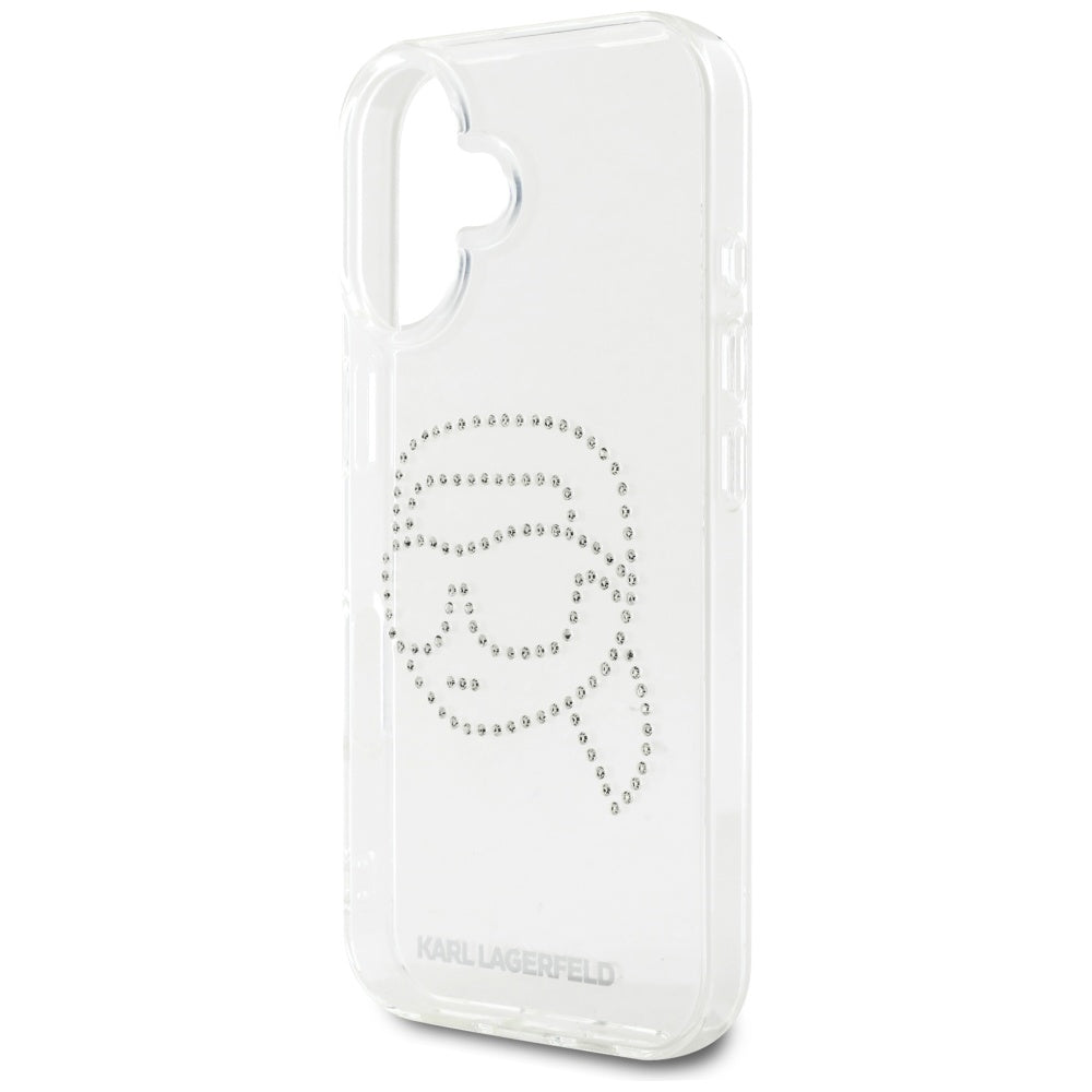 Kotelo Apple iPhone 16:lle, Karl Lagerfeld, IML Rhinestones Karl's Head, Läpinäkyvä