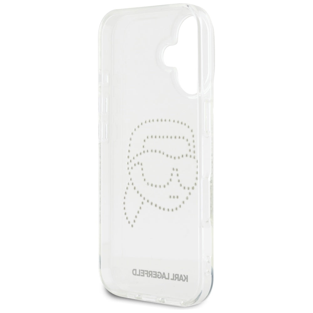 Kotelo Apple iPhone 16:lle, Karl Lagerfeld, IML Rhinestones Karl's Head, Läpinäkyvä