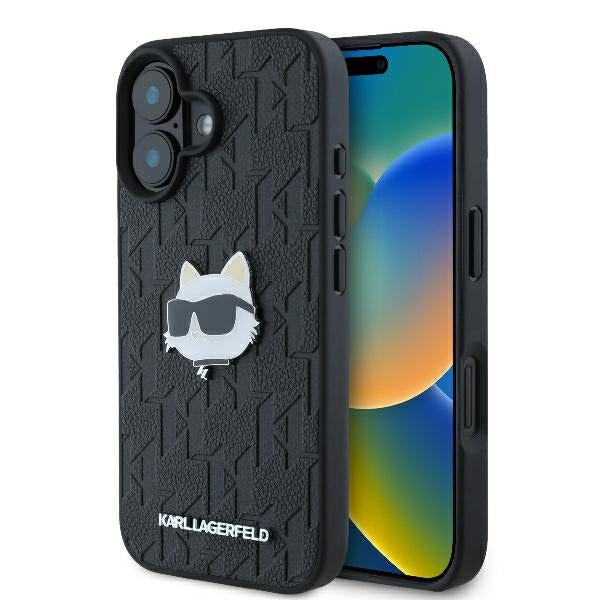 Kotelo Apple iPhone 16:lle, Karl Lagerfeld, Monogram Choupette's Head, Musta