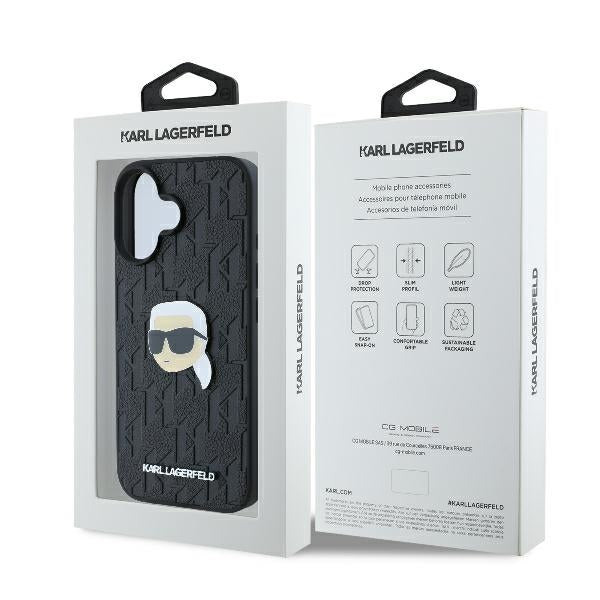 Kotelo Apple iPhone 16:lle, Karl Lagerfeld, Monogram Karl's Head, Musta