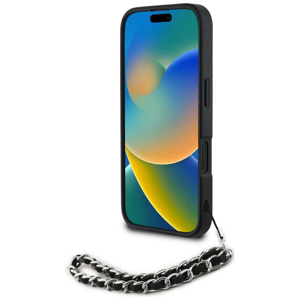 Suojakotelo Apple iPhone 16:lle, Karl Lagerfeld, Saffiano Crystals & Charm, Musta