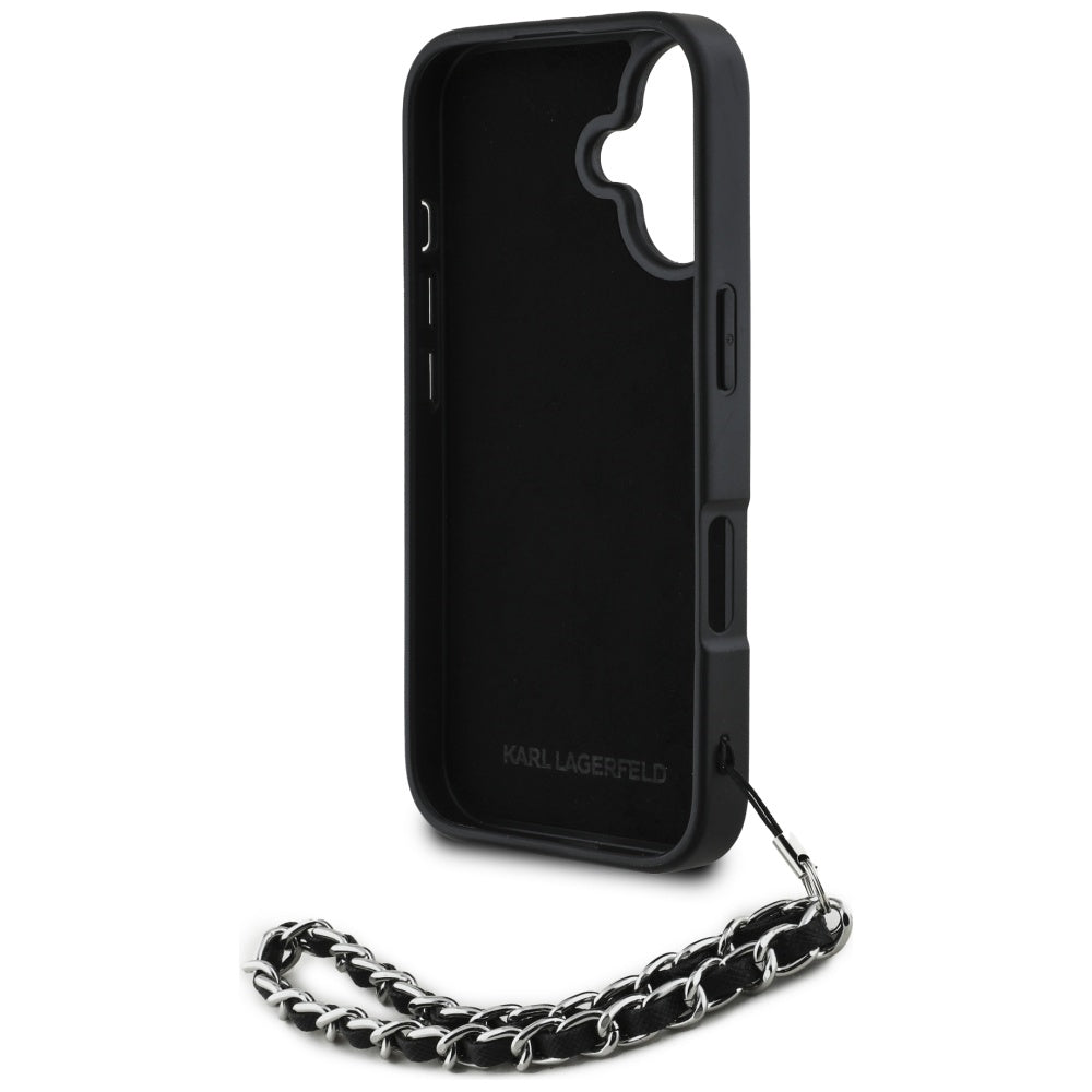 Suojakotelo Apple iPhone 16:lle, Karl Lagerfeld, Saffiano Crystals & Charm, Musta