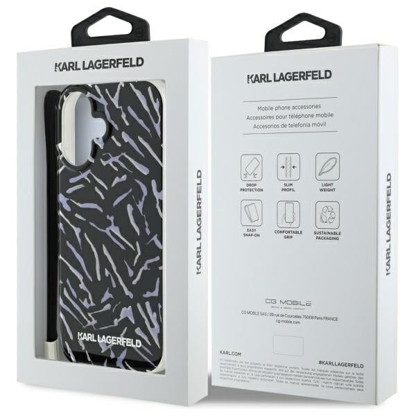 Kotelo Apple iPhone 16:lle, Karl Lagerfeld, Zebra with Cord Strap, Violetti