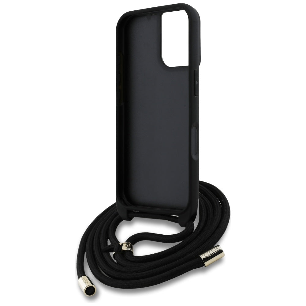 Suojakotelo Apple iPhone 16 Plus -puhelimelle, Guess, 4G CBDY Big Logo with Cord Strap, Ruskea