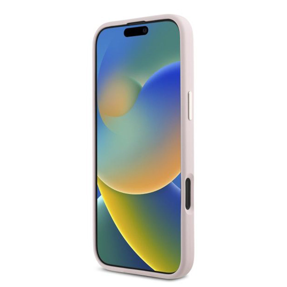 Kotelo Apple iPhone 16 Plus:lle, Guess, Script Metal Logo & Frame, Pinkki