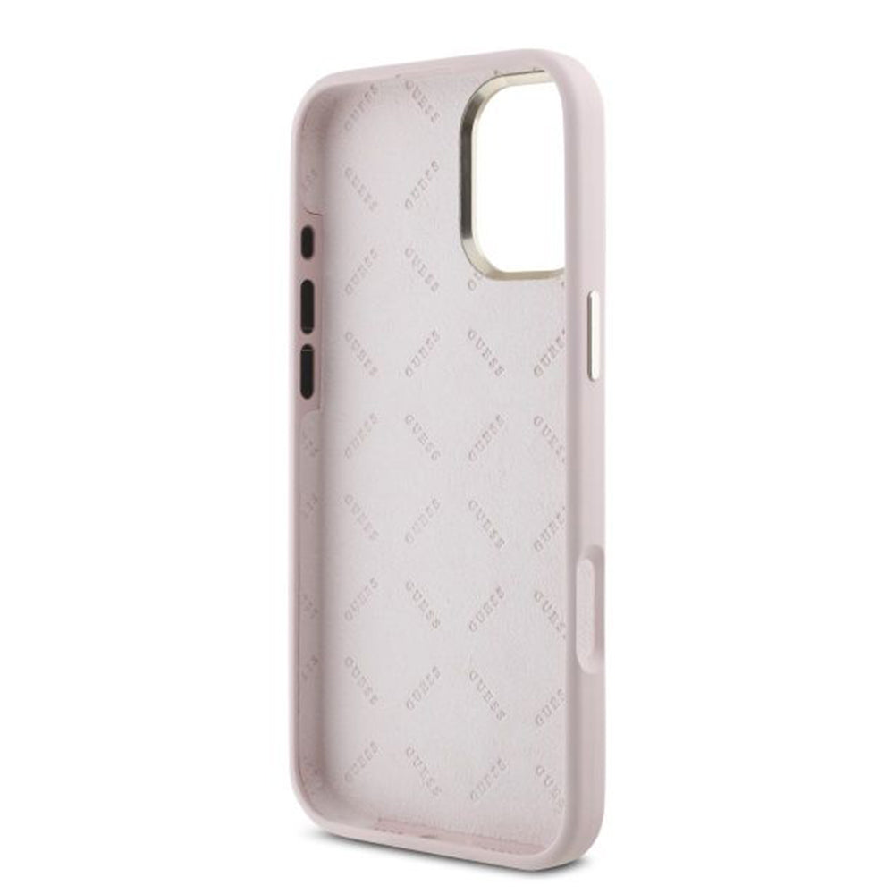 Kotelo Apple iPhone 16 Plus:lle, Guess, Script Metal Logo & Frame, Pinkki