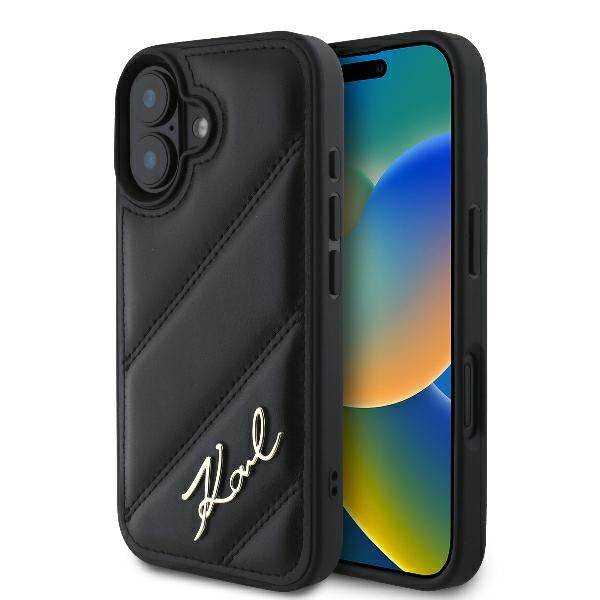 Kotelo Apple iPhone 16 Plus, Karl Lagerfeld, Diagonal Quilted Script, Musta