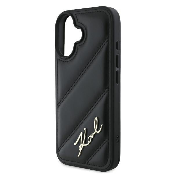 Kotelo Apple iPhone 16 Plus, Karl Lagerfeld, Diagonal Quilted Script, Musta