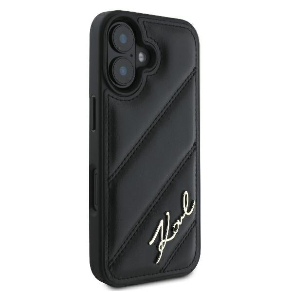 Kotelo Apple iPhone 16 Plus, Karl Lagerfeld, Diagonal Quilted Script, Musta