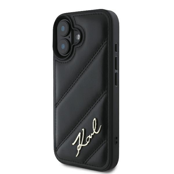 Kotelo Apple iPhone 16 Plus, Karl Lagerfeld, Diagonal Quilted Script, Musta