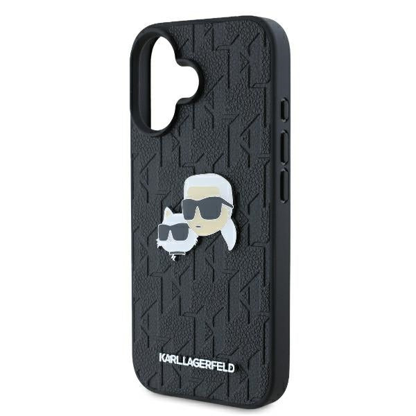 Kotelo Apple iPhone 16 Plus -puhelimelle, Karl Lagerfeld, Monogram Karl & Choupette's Heads, Musta