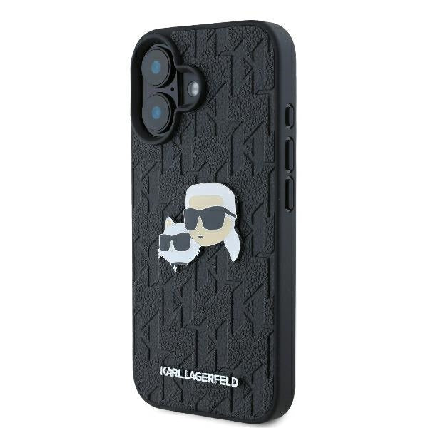 Kotelo Apple iPhone 16 Plus -puhelimelle, Karl Lagerfeld, Monogram Karl & Choupette's Heads, Musta
