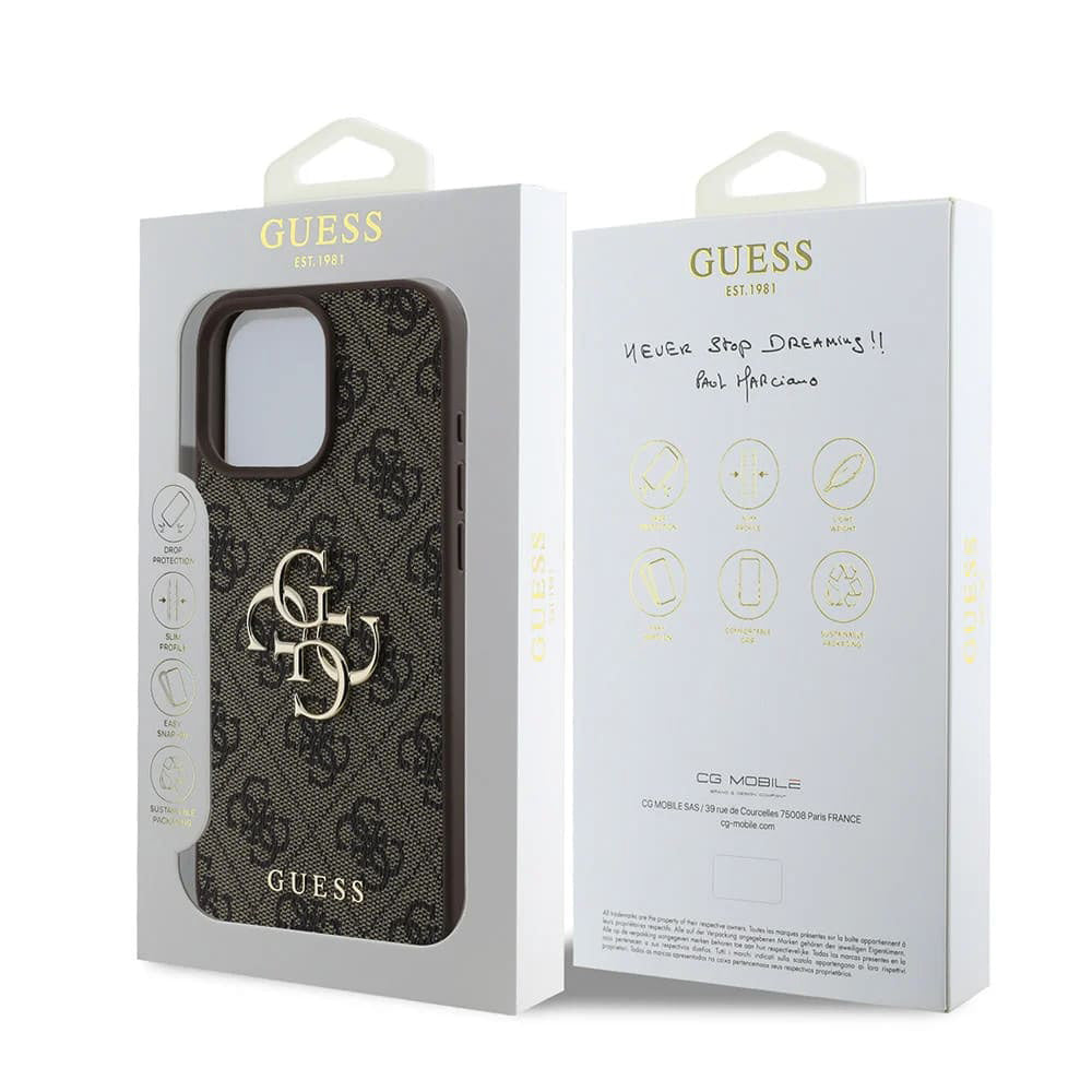 Suojakotelo Apple iPhone 16 Prolle, Guess, 4G Big Logo, Ruskea