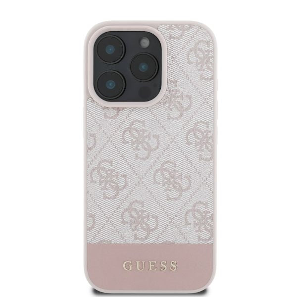 Suojakotelo Apple iPhone 16 Prolle, Guess, 4G Bottom Stripe, Pinkki